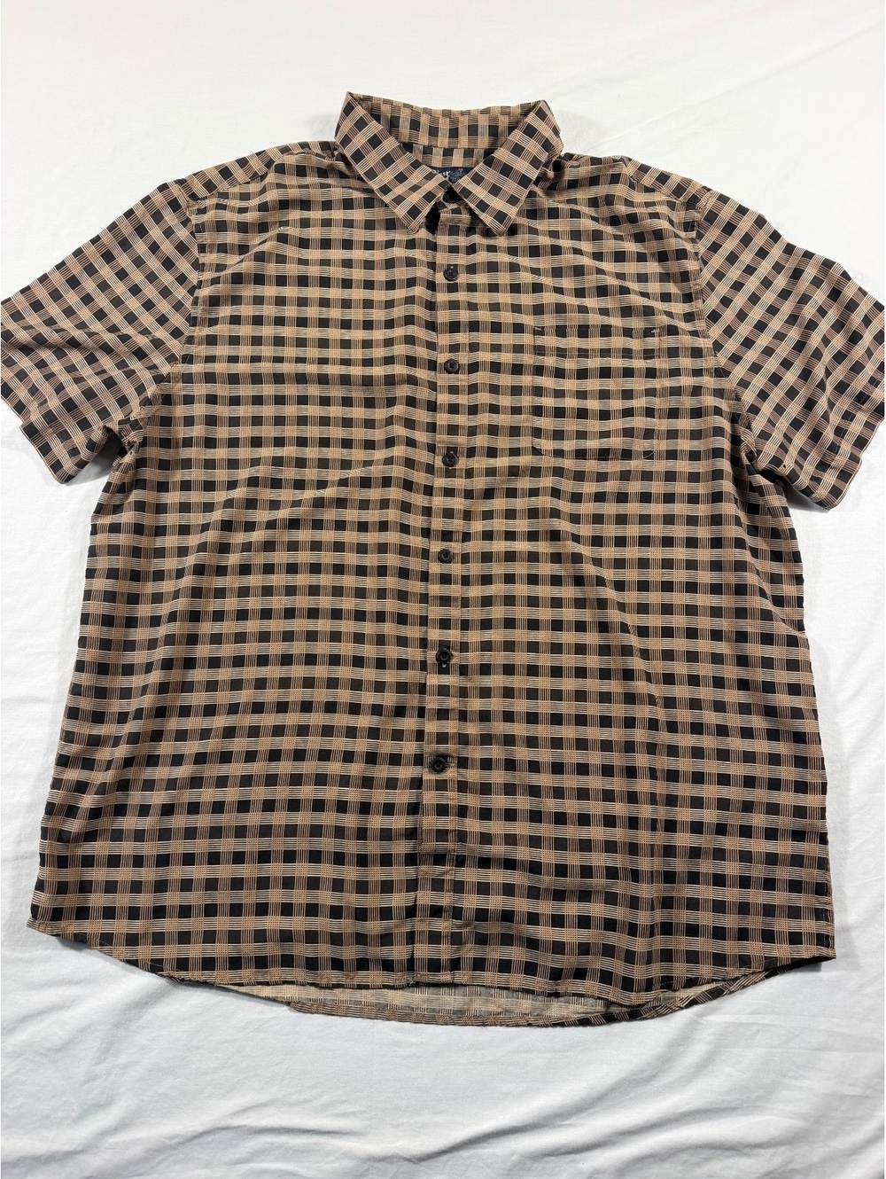 Nat Nast Men's Short Sleeve Button-Up Shirt XL Brown and Black Checkered